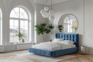 lit avec bleu tête de lit dans chambre photo
