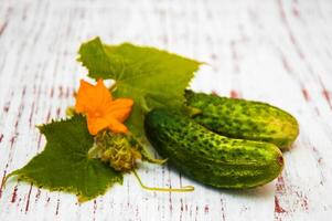 Fruits naturels à motif de concombre vert avec un tracé de détourage sur bois. photo