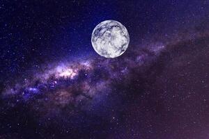 panorama dramatique bleu clair de la nuit de la galaxie depuis l'espace de l'univers lunaire sur le ciel nocturne photo