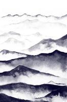 peinture de paysage de montagnes et de vallées à la chinoise. les paysages naturels sont peints à l'encre noire pour les arrière-plans, les imprimés, les décorations de chambre, les motifs naturels, etc. photo