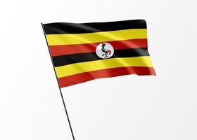 drapeau de l'ouganda volant haut dans le fond isolé jour de l'indépendance de l'ouganda. collection de drapeau national du monde illustration 3d photo