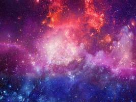 infini beau cosmos fond violet, bleu et rouge avec nébuleuse, amas d'étoiles dans l'espace. beauté de l'univers sans fin rempli d'étoiles. art cosmique, fond d'écran de science-fiction photo