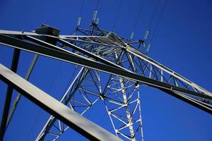 lignes à haute tension contre ciel bleu clair photo