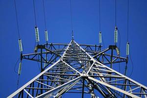 lignes à haute tension contre ciel bleu clair photo