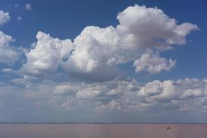 nuages blancs sur le lac salé rose photo