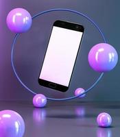 téléphone portable sur fond pastel avec des graphiques 3d. photo