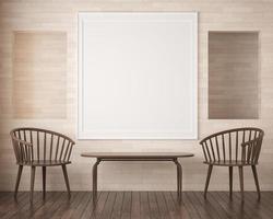 Salon 3d et chaise avec cadre photo vierge