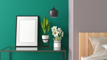 cadre photo mural de salon avec vase à fleurs, style 3d