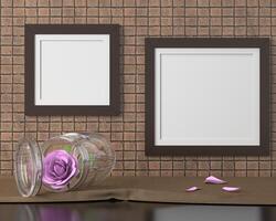 cadre photo mural de salon avec vase rose, style 3d