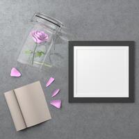 cadre photo mural de salon avec vase rose, style 3d