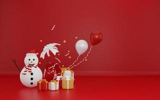 joyeux noël 3d sur fond rouge avec bonhomme de neige
