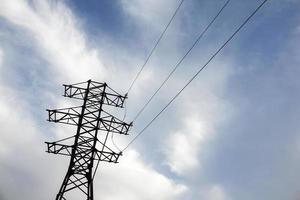 vue sur le pylône de transmission d'électricité contre le ciel pendant le coucher du soleil. photo