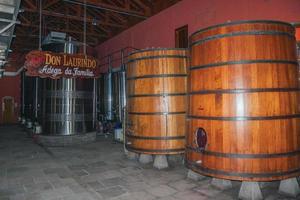 bento goncalves, brésil - 13 juillet 2019. cuves en acier inoxydable et en bois pour le vin à l'usine vinicole de don laurindo près de bento goncalves. une ville de campagne sympathique célèbre pour sa production de vin. photo