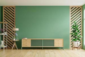 fond de mur vert dans un décor de salon moderne avec un meuble tv.