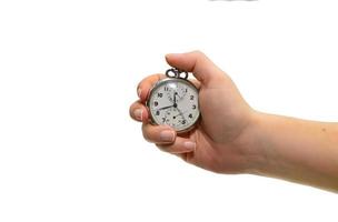 chronomètre main sur blanc