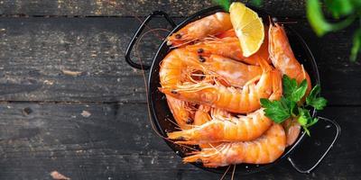 nourriture de crevettes fruits de mer repas sain fond de nourriture photo