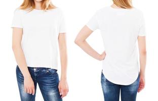 femme en t-shirt isolé sur fond blanc, ensemble de t-shirt photo