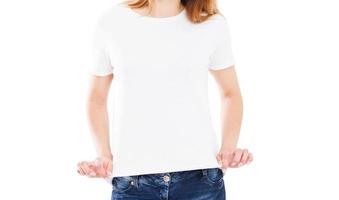 t-shirt gros plan - fille en t-shirt mock up isolated over white photo