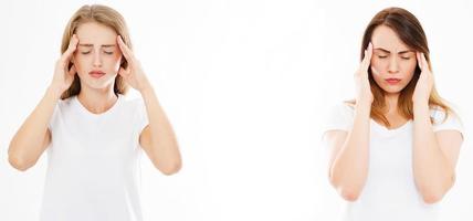 ensemble,collage souffrant de femmes isolées sur fond blanc,mal de tête de femme,migraine de femme. médecine moderne, aider les gens photo