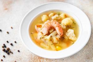 crevettes de soupe de fruits de mer, fond de nourriture de légumes