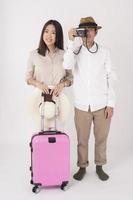 couples asiatiques, touristes, apprécient, blanc, fond