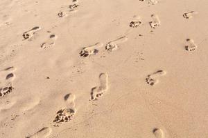 empreintes de pas sur la plage tropicale. photo