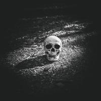 crâne illuminé mort placé sol gris photo