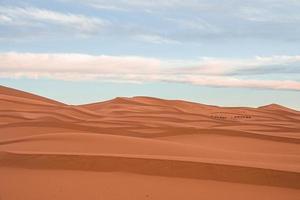 vue imprenable sur les dunes de sable avec motif de vagues dans le désert contre ciel nuageux photo