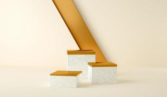 rendu 3d, arrière-plan minimaliste abstrait et moderne avec marbre blanc et or. plate-forme vide