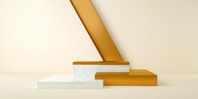 rendu 3d, arrière-plan minimaliste abstrait et moderne avec marbre blanc et or. plate-forme vide