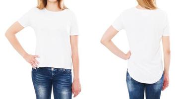 t-shirt de vues avant arrière isolé sur fond blanc, collage ou ensemble de t-shirt, chemise fille photo