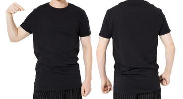 gros plan jeune homme en t-shirt noir vierge avant et arrière isolés - design de chemise et concept de personnes photo