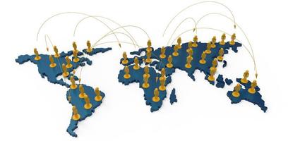 réseau social humain 3d sur la carte du monde photo