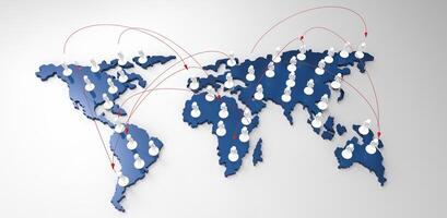 réseau social humain 3d sur la carte du monde photo