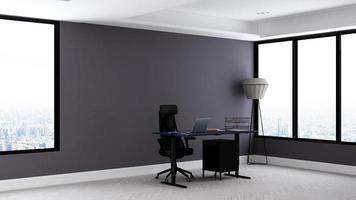 Chambre minimaliste de bureau de rendu 3d avec intérieur design en bois photo