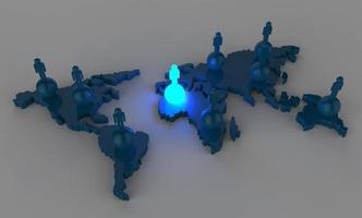 Réseau social humain 3d sur la carte du monde en tant que concept photo