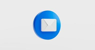 enveloppe bleue courrier ou icône de bouton de notification par e-mail boîte de réception signe sur fond blanc rendu 3d photo