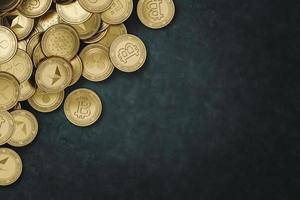 bannière d'arrière-plan pour la crypto-monnaie, tas de pièces de monnaie crypto dorées photo