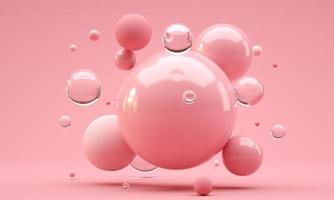 Illustration 3D. boules brillantes de taille différente sur fond de couleur rose. notion de fond abstrait. photo