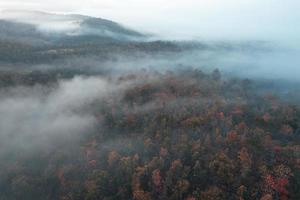 paysage de montagne et arbres le matin d'automne photo