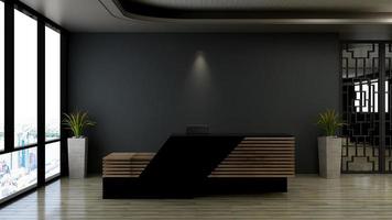 Maquette de salle de réception ou de réception en bois moderne de rendu 3d photo