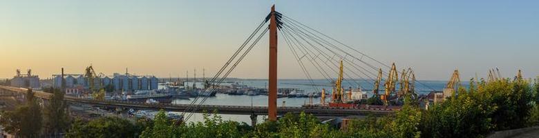 port maritime international de fret avec cargo, grues et conteneurs ou boîtes avec des marchandises. expédition mondiale, livraison et. photo