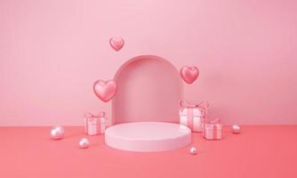 bonne saint valentin avec podium pour la présentation du produit et la composition 3d photo