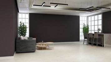 Conception de maquette de mur de salon d'invités de rendu 3d avec un concept de design d'intérieur minimaliste moderne photo