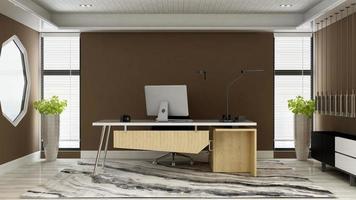 Chambre minimaliste de bureau 3d avec intérieur design en bois photo