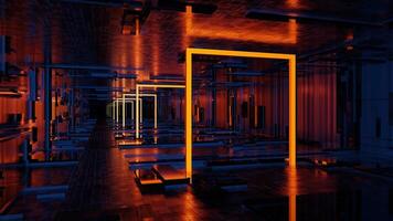 arrière-plan abstrait du couloir de scène de porte néon futuriste moderne de science-fiction, rendu d'illustration 3d photo