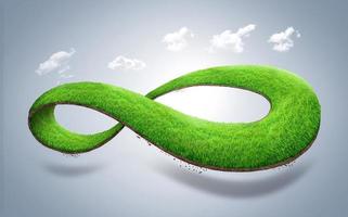 Illustration 3d du concept d'environnement infini. terre infinie avec herbe verte isolée. concept éco et économie circulaire photo