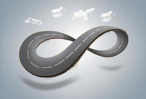 Illustration 3d d'une route à l'infini avec des nuages ou une publicité de conception de route sans fin isolée photo