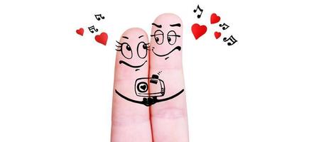 heureux couple de doigts amoureux célébrant la saint-valentin. Illustration 3D. photo