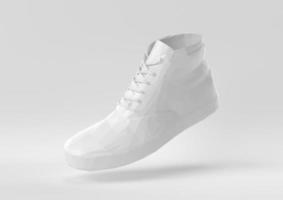 chaussure blanche flottant sur fond blanc. idée de concept minimal créatif. façon origami. rendu 3D. photo